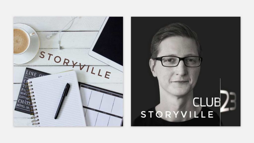 Das Podcast-Logo von Storyville und das Folgenbild mit Florian Puchert