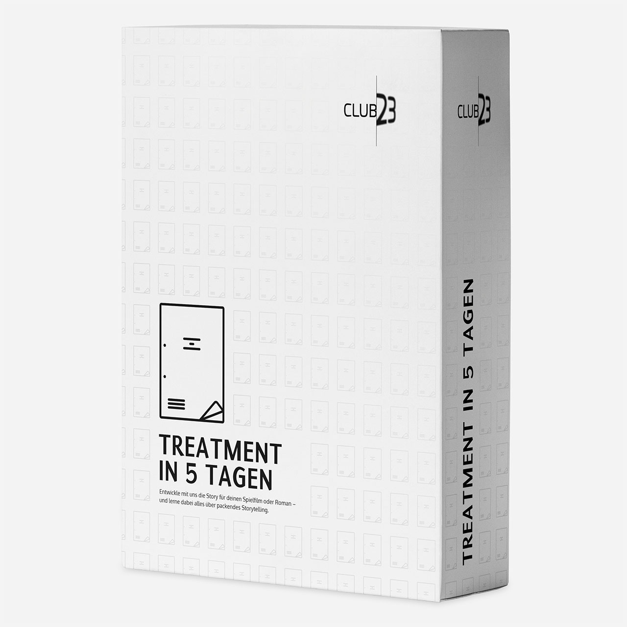 Weiße Produktbox zur Masterclass „Treatment in 5 Tagen“ auf Grau